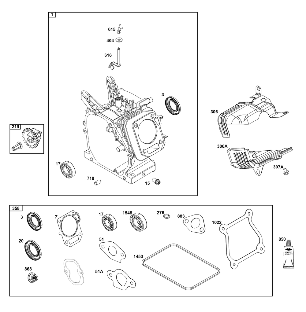 Cylinder Group Diagram and Parts List for 12V337-0171-H7  Briggs and Stratton Engine